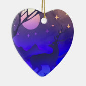 Herten in winterse bos nachttijd scène keramisch ornament (Rechts)