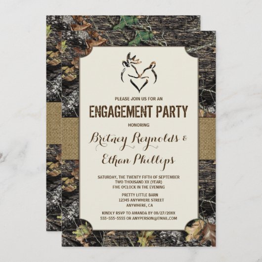 Herten jagen Camo verlovingsfeest uitnodigingen (Voorkant / Achterkant)