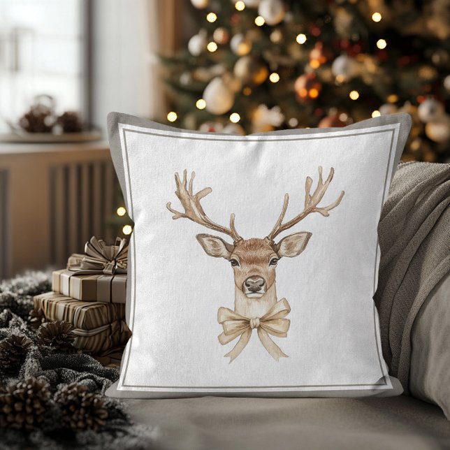 Herten Kerst Feestelijke Vakantie Kussen (Deer with Bow Country Christmas Pillow)