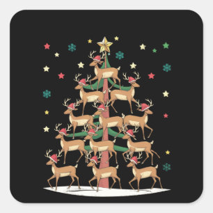 Herten Kerstboom Grappige Vakantie Schattig Rendie Vierkante Sticker