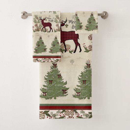 Herten Kerstboom Typografie Merry Bright Script Bad Handdoek (Insitu)