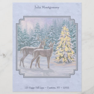 Herten & Kerstboom Winter Blauwe Letterkop Briefhoofd