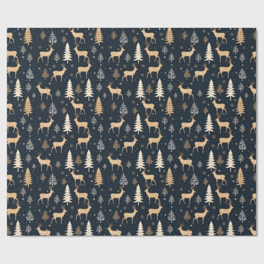 Herten Kerstmis | marineblauw Cadeaupapier (Vlak)