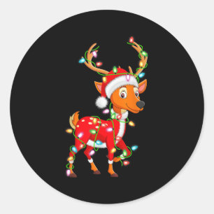 Herten Kerstverlichting Kerstman Kostuum Leuk Dier Ronde Sticker
