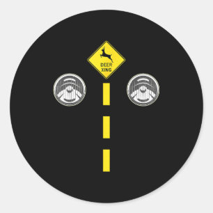 Herten Koplampen Met Wegmarkeringen Couples Kostuu Ronde Sticker