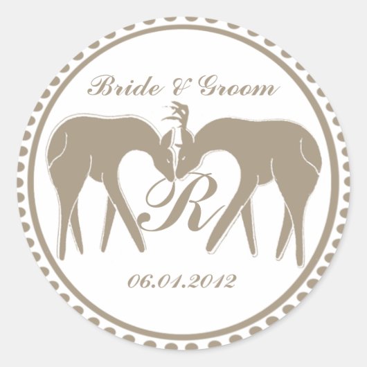 Herten Liefde Bruiloft Monogram Ronde Sticker (Voorkant)