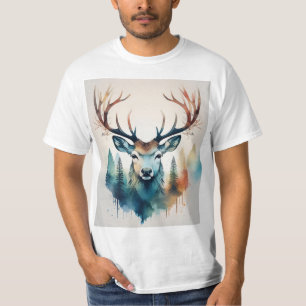 Herten met gewei en bos t-shirt