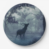 Herten met gewei in een schaduwrijk bos papieren bordje (Voorkant)