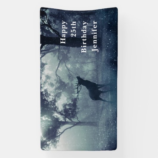 Herten met gewei in een schaduwrijk bos verjaardag spandoek (Verticaal)