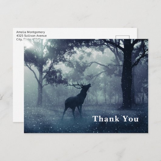 Herten met gewei in Shadowy Forest Dank u Briefkaart (Voorkant / Achterkant)