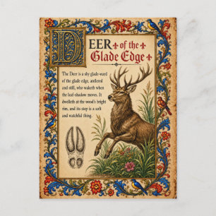 Herten, Middeleeuwse Bestiarium Kunst Briefkaart