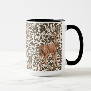 Herten op decoratief eiken damast patroon in bruin mok