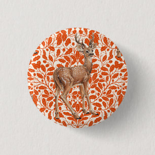 Herten op decoratief eiken damast patroon in donke ronde button 3,2 cm