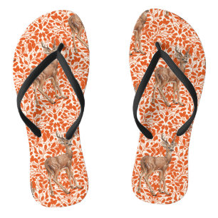 Herten op decoratief eiken damast patroon in donke teenslippers