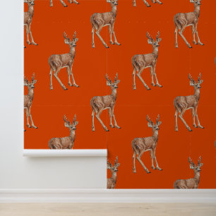 Herten op rood behang