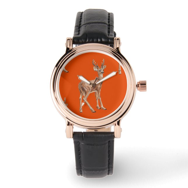 Herten op rood horloge (Voorkant)