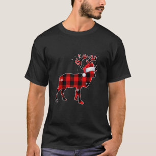 Herten rendieren buffel geruite Santa hoed Xmas he T-shirt