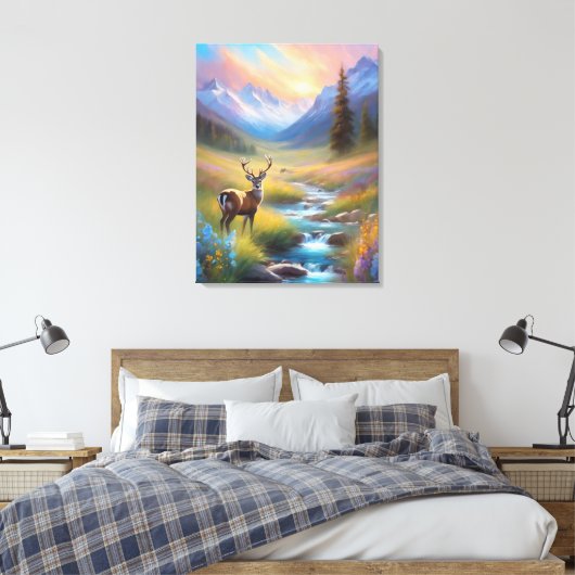 Herten Rocky Mountain Spring Meadow Sunrise schild Canvas Afdruk (Insitu (Slaapkamer))