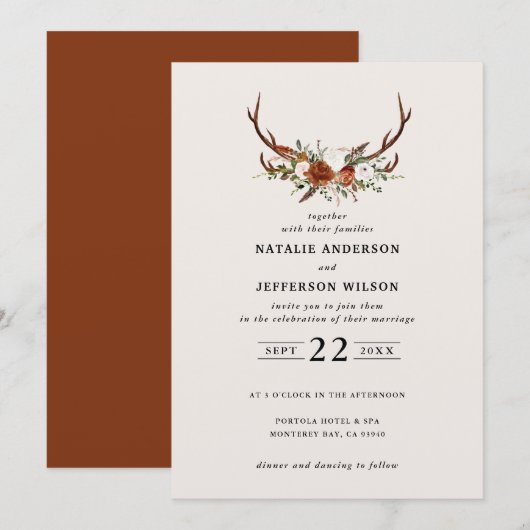 Herten roest terracotta bloemrijke rustieke elegan kaart (Voorkant / Achterkant)