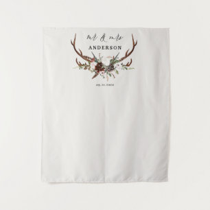 Herten rustieke botanische trouw mr en mrs script wandkleed