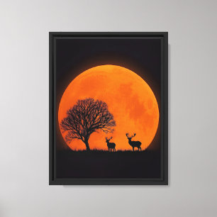 Herten Silhouet en Bloed Maan Wall Art Canvas Afdruk