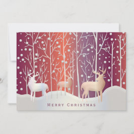 Herten Silhouetten in Sneeuw Oranje Paarse Vakanti Feestdagenkaart