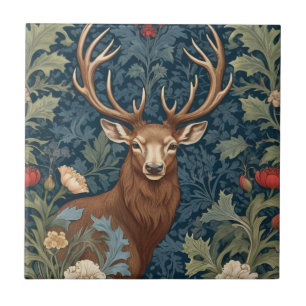 Herten Stag William Morris stijl Rechts geconfront Tegeltje