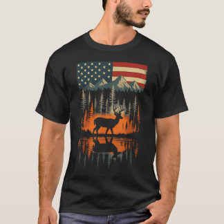 Herten Usa Vlag Outdoor Wandelen T-shirt