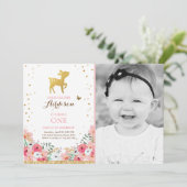 Herten verjaardagsuitnodiging Woodland Gold Pink F Kaart (Staand voorkant)