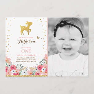 Herten verjaardagsuitnodiging Woodland Gold Pink F Kaart