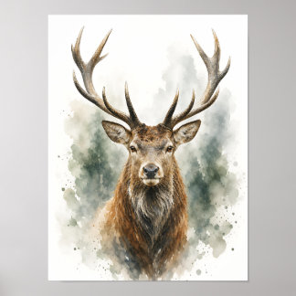 Herten wanddecoratie — Majestueus watercolorportre Poster