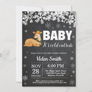 Herten Winter Baby Shower Krijtbord Uitnodiging