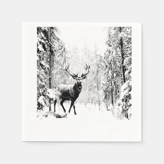 Herten Winter Bos Wildlife Dier Natuur kunst Servet (Voorkant)