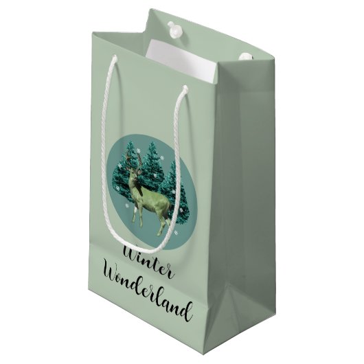 Herten Winter Wonderland Geschenktas Klein Cadeauzakje (Voorkant Gekanteld)