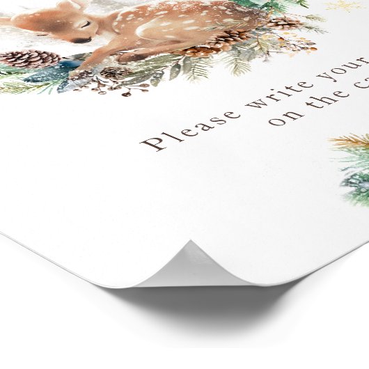 Herten Winter Woodland Baby shower Custom Sign Poster (Hoek)