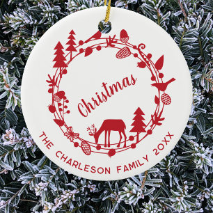 Herten Woodland Krans Gepersonaliseerde Kerst Keramisch Ornament