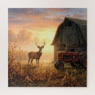 Hertenbok in het land bij zonsopgang legpuzzel