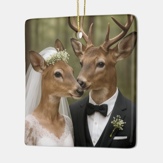 Hertenbruiloft in het bos keramisch ornament (Links)