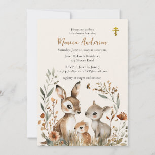 Hertenfamilie Boho Pampas Orthodox Baby shower Kaart
