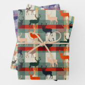 Hertenfeest Schotse Ruit Hert met Gewei  Inpakpapier Vel (In situ)