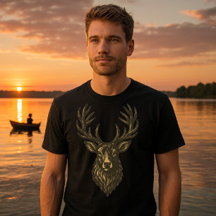 Hertengewei 18 Point Buck Houtsnijwerk Stijl T-shirt