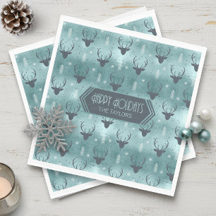 Hertengeweien Pijlen Kerstpatroon Teal ID861 Servet