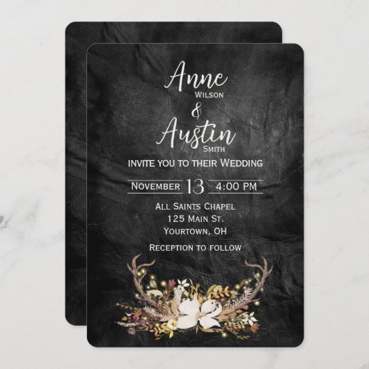 Hertengeweih Bruidsboeket Op Leer Kaart (Voorkant / Achterkant)