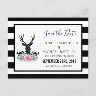 Hertenhoofd met bloemen & bergen Save the Date Aankondigingskaart