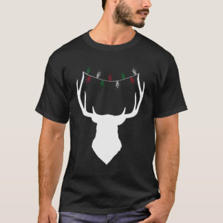 Hertenhoofd met kerstverlichting op gewei t-shirt