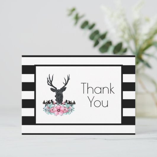 Hertenkop met bloemen en bergen feest bedankt kaar (Staand voorkant)