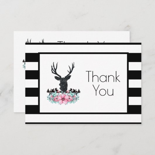 Hertenkop met bloemen en bergen feest bedankt kaar (Voorkant / Achterkant)