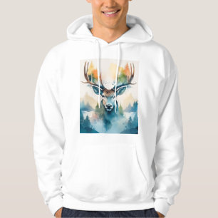 Hertenkop met gewei en bosbomen hoodie