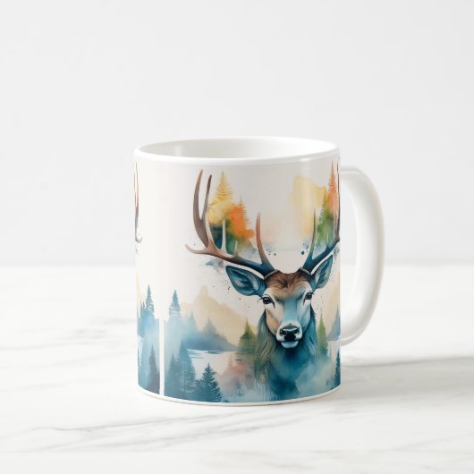 Hertenkop met gewei en bosbomen koffiemok (Voorkant rechts)