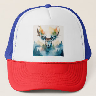 Hertenkop met gewei en bosbomen trucker pet